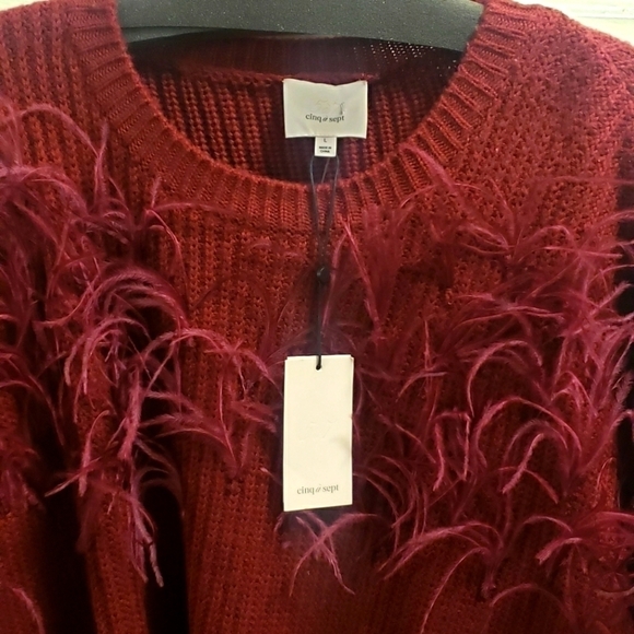 Cinq à Sept Melanie Burgundy Ostrich Feather Wool-Blend Sweater - Picture 8 of 9